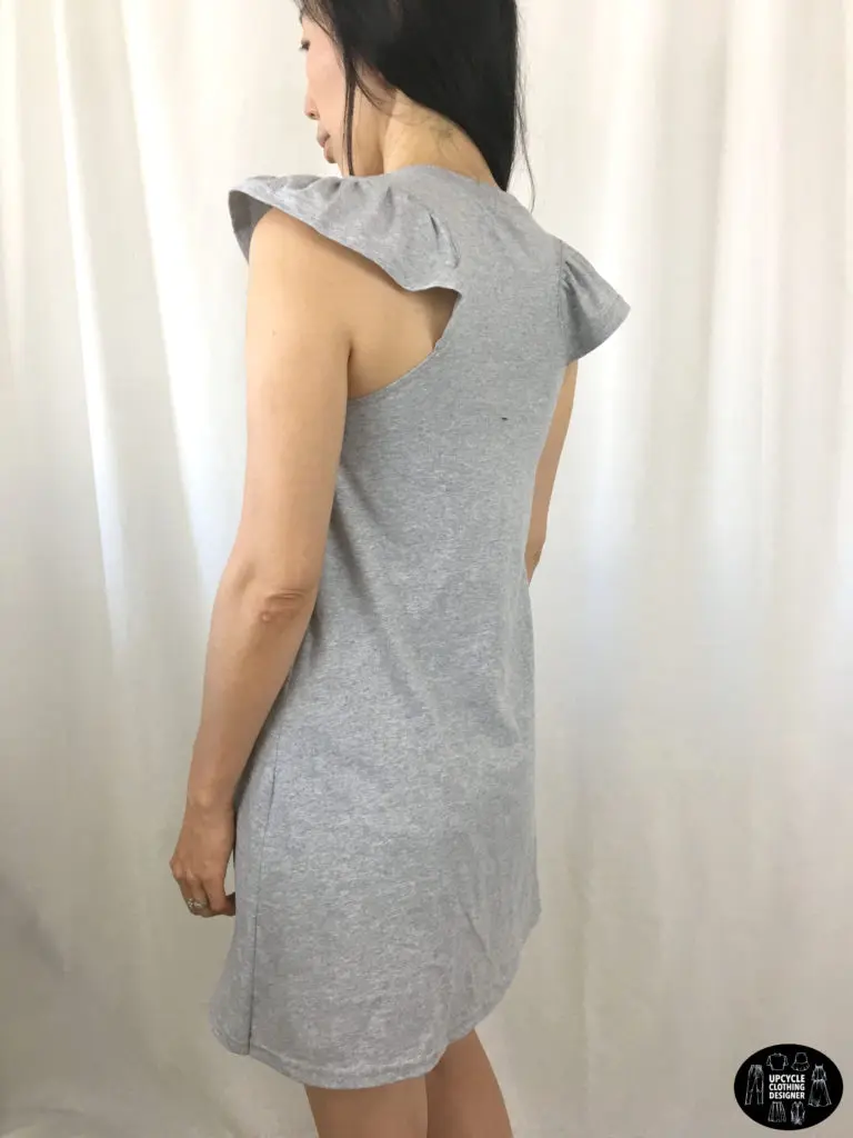 DIY racerback t-shirt dress back view showing off the racerback design with ruffles