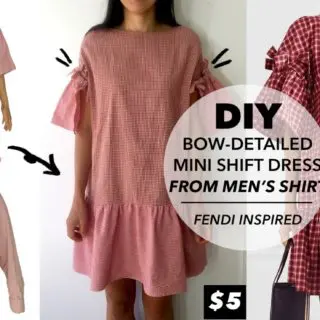 Before and after mens dress shirt into diy mini shift dress
