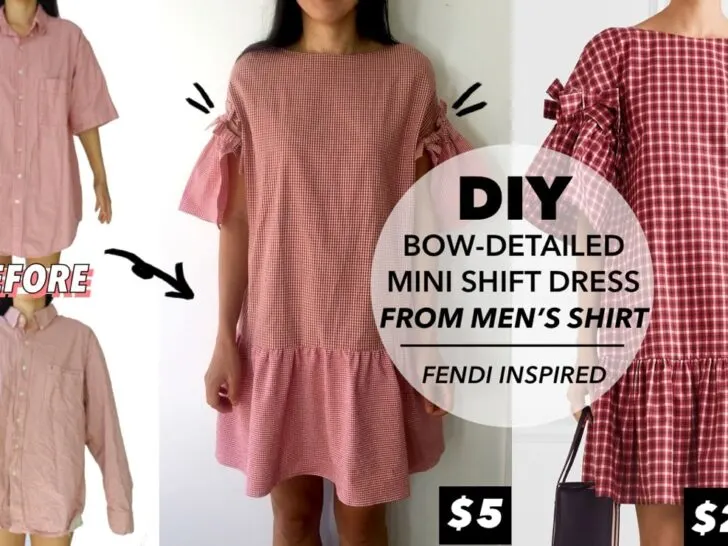 Before and after mens dress shirt into diy mini shift dress