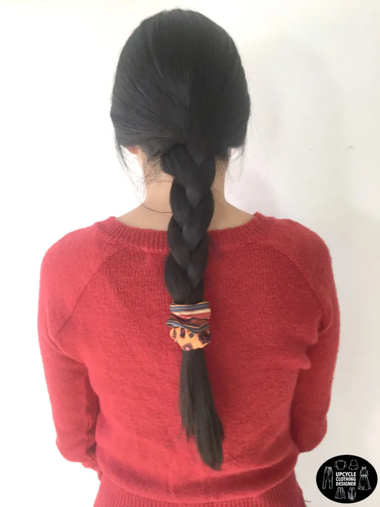 DIY no sew hair scrunchie in a braid hairstyle