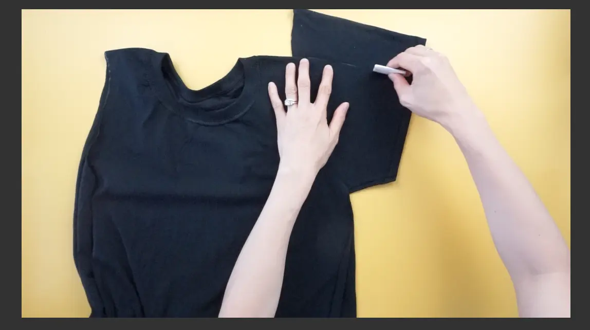 Use the armhole opening to measure and mark the new cold shoulder sleeves