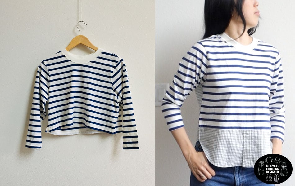 DIY knit woven mix top before and after