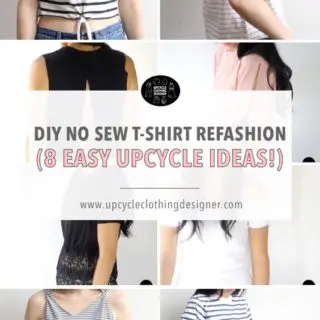 DIY no sew t-shirt refashion projects. The step-by-step no sew tutorials demonstrate how to upcycle a t-shirt without sewing.