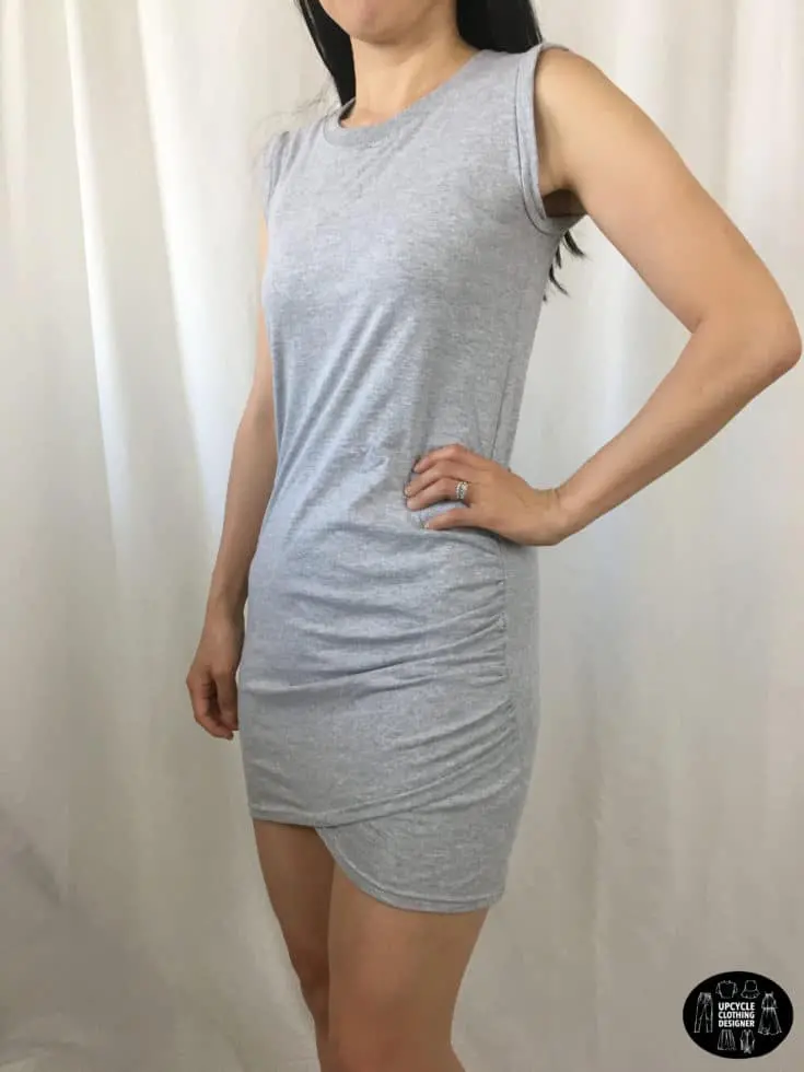 DIY side shirring dress from t-shirt sideview