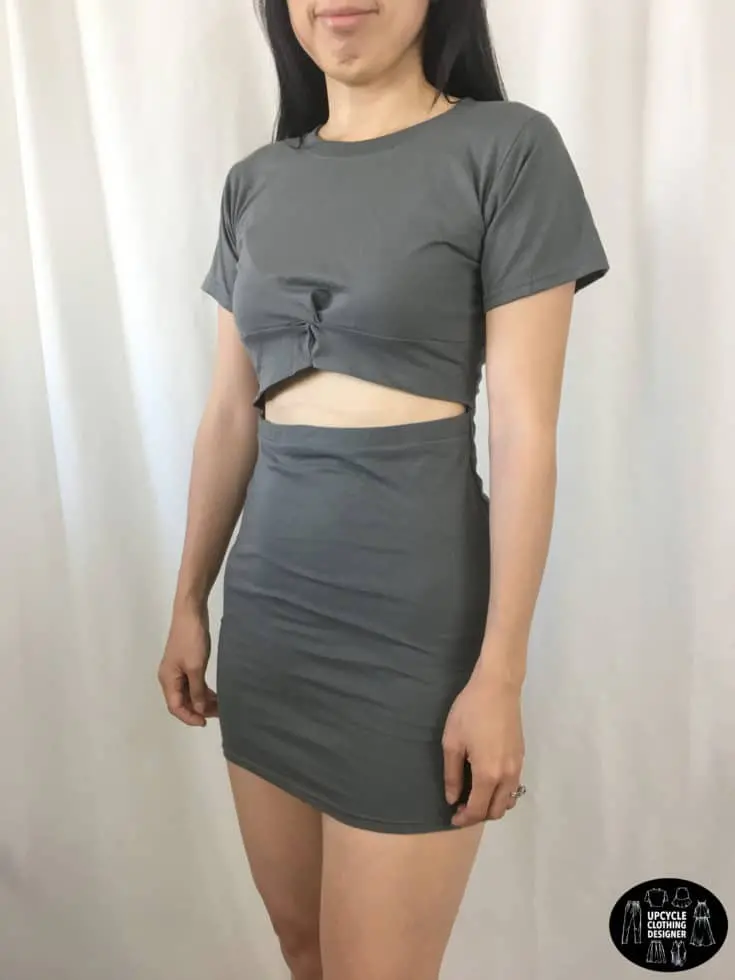 DIY twist front dress from t-shirt sideview