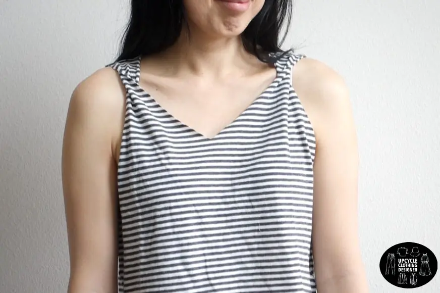 Closeup view of the diy twist shoulder tank top