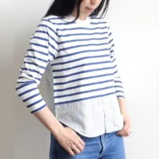 Front view of the diy knit woven mix top.