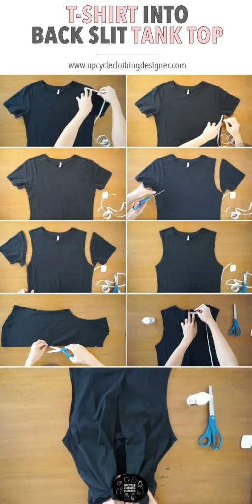 How to make a back slit tie tank top from a t-shirt. The no sew instructions are simple to follow and only take a few minute to make.