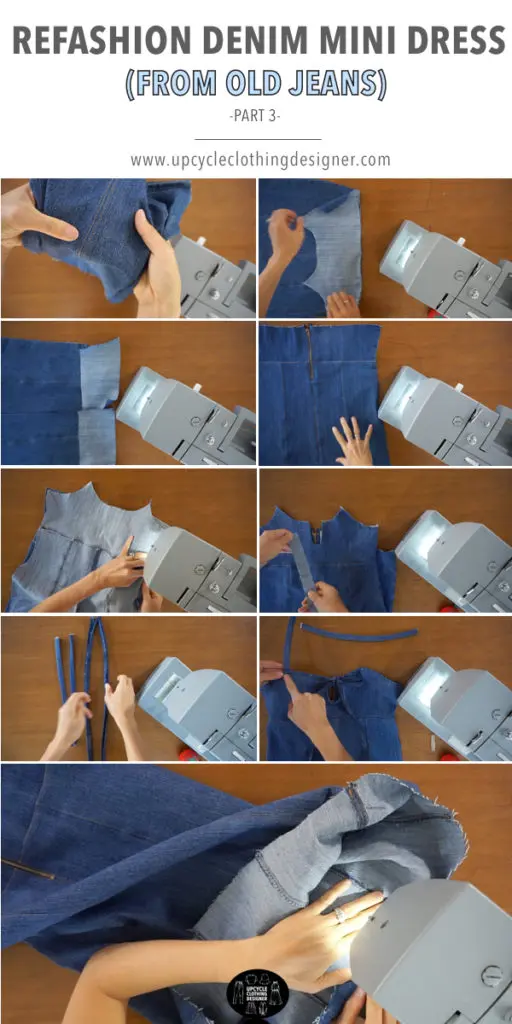 How to finish the denim mini dress from old jeans. The entire dress is made from a single old jeans