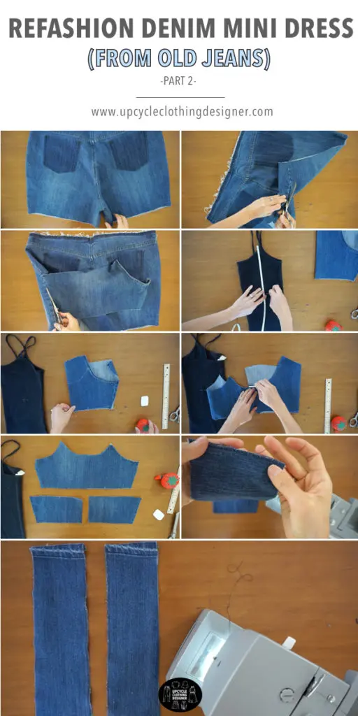 How to make the top bodice of the denim mini dress from old jeans