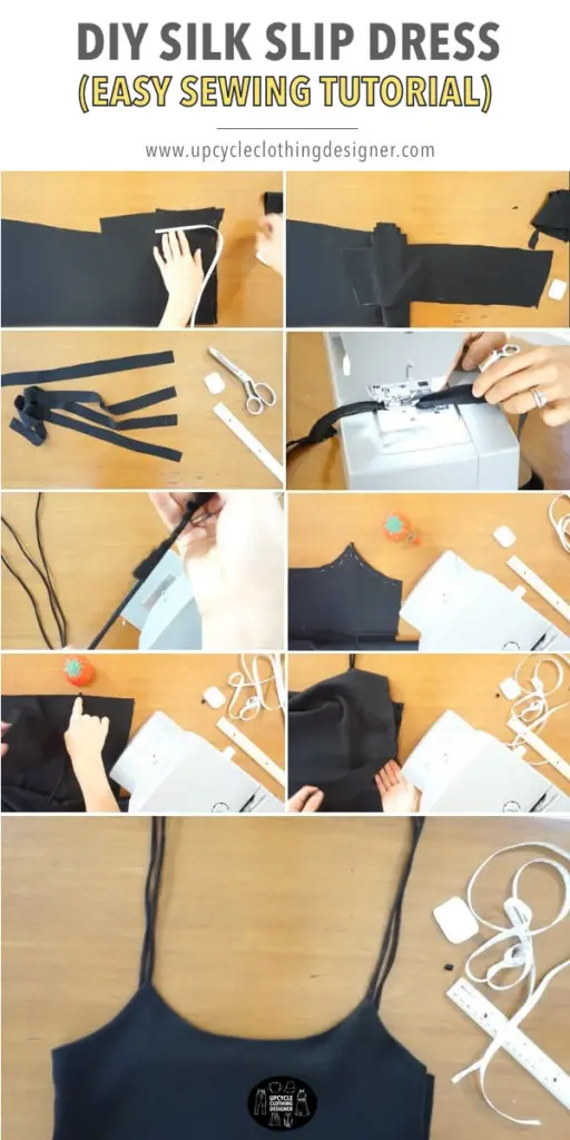 How to make the spaghetti shoulder straps and finish the top bodice of the DIY silk slip dress.