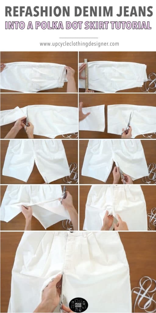How to transform old denim jeans into a skirt.
