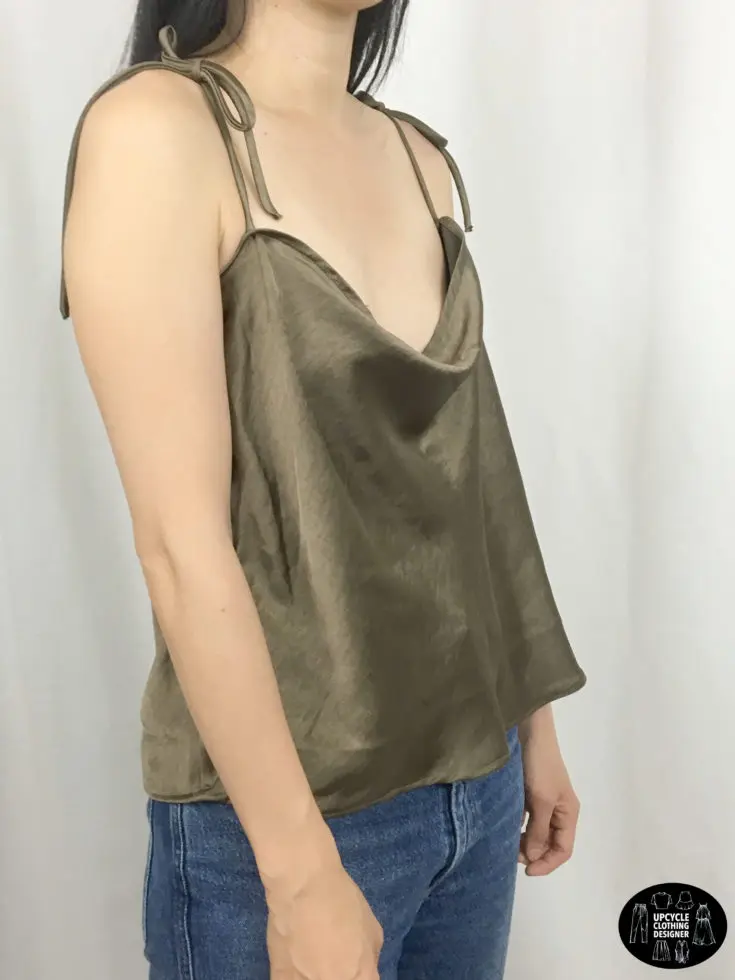 Sideview of camisole top from upcycle skirt