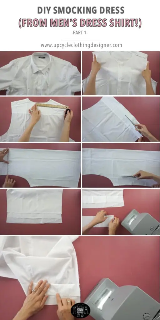 How to make top bodice for smocking dress from men's dress shirt.