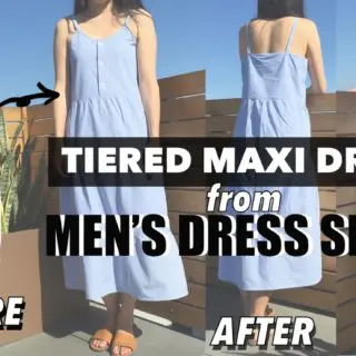 Tiered dress from men's dress shirt before and after