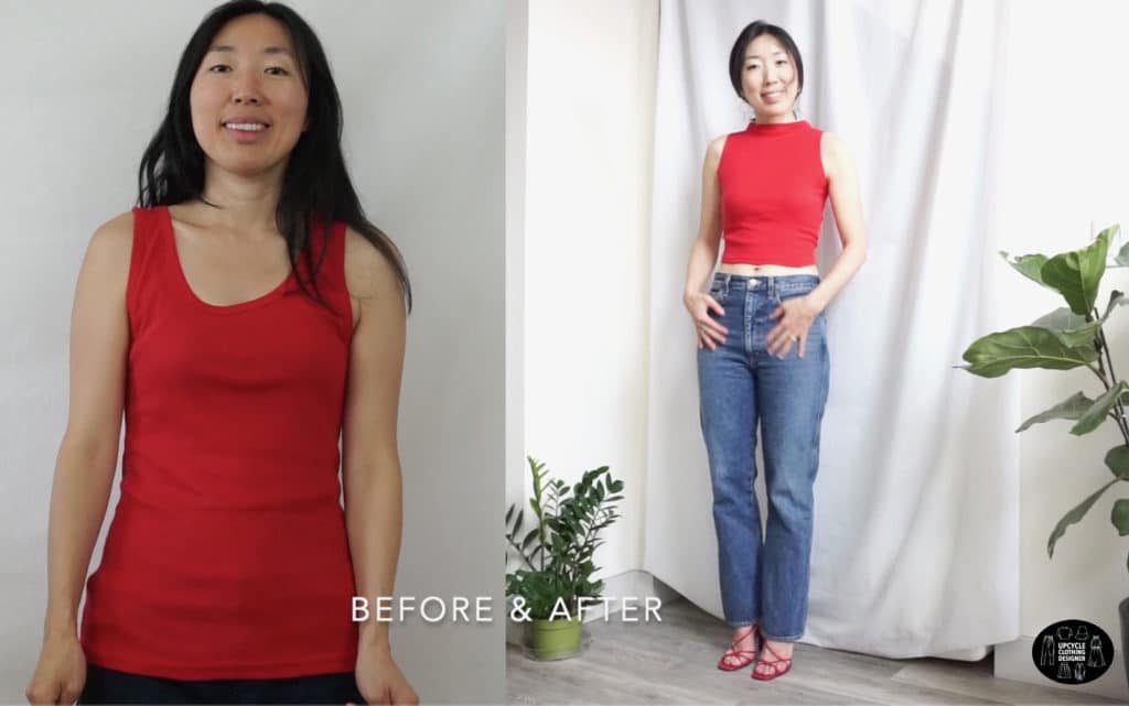 DIY mock neck tank top before and after