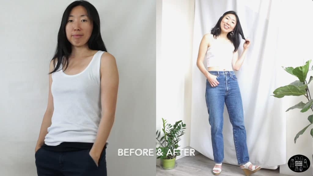 DIY ruffle crop tank top before and after