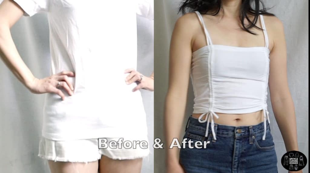 side ruched crop top before and after