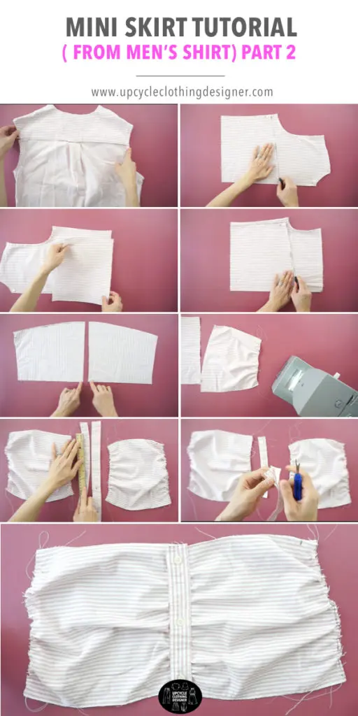 How to make the button front hip part for the mini skirt from men's dress shirt
