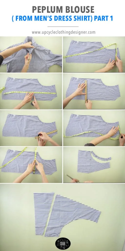 how to make the front bodice piece of the peplum blouse from mens dress shirt.