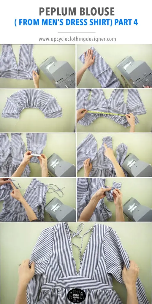 how to attach the peplum part to the bodice piece of the peplum blouse from mens dress shirt.