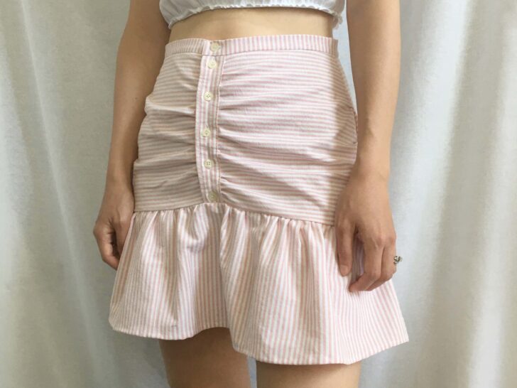 Back view of the mini skirt from men's dress shirt