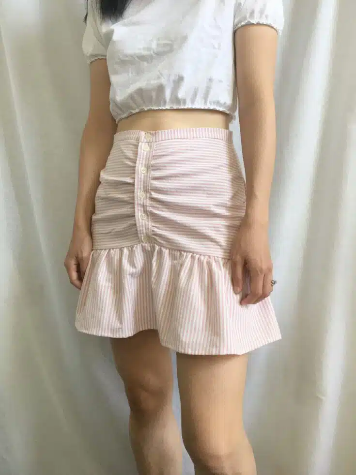 Back view of the mini skirt from men's dress shirt