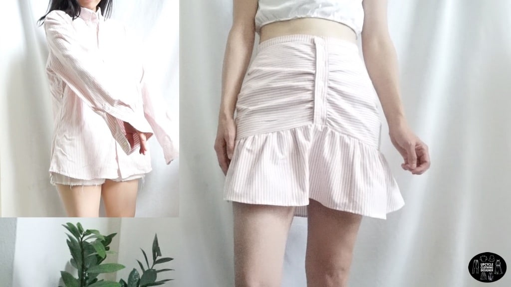 Before and after for the mini skirt from men's dress shirt