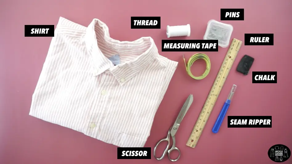 Materials to make the mini skirt from men's dress shirt