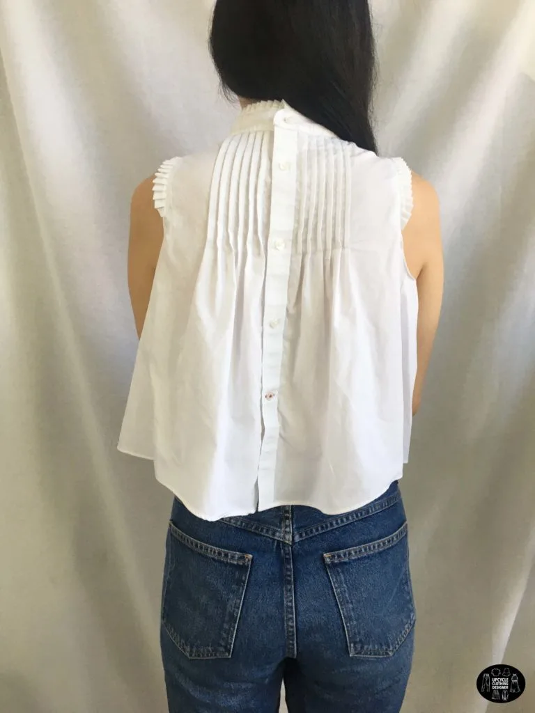 Upcycled pintuck poplin top back view