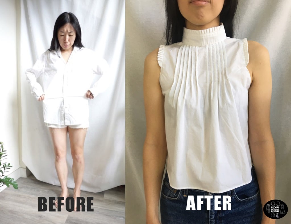 Upcycled pintuck poplin before and after