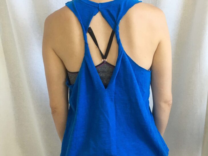 Back view of the diy cutout twist tank from t-shirt