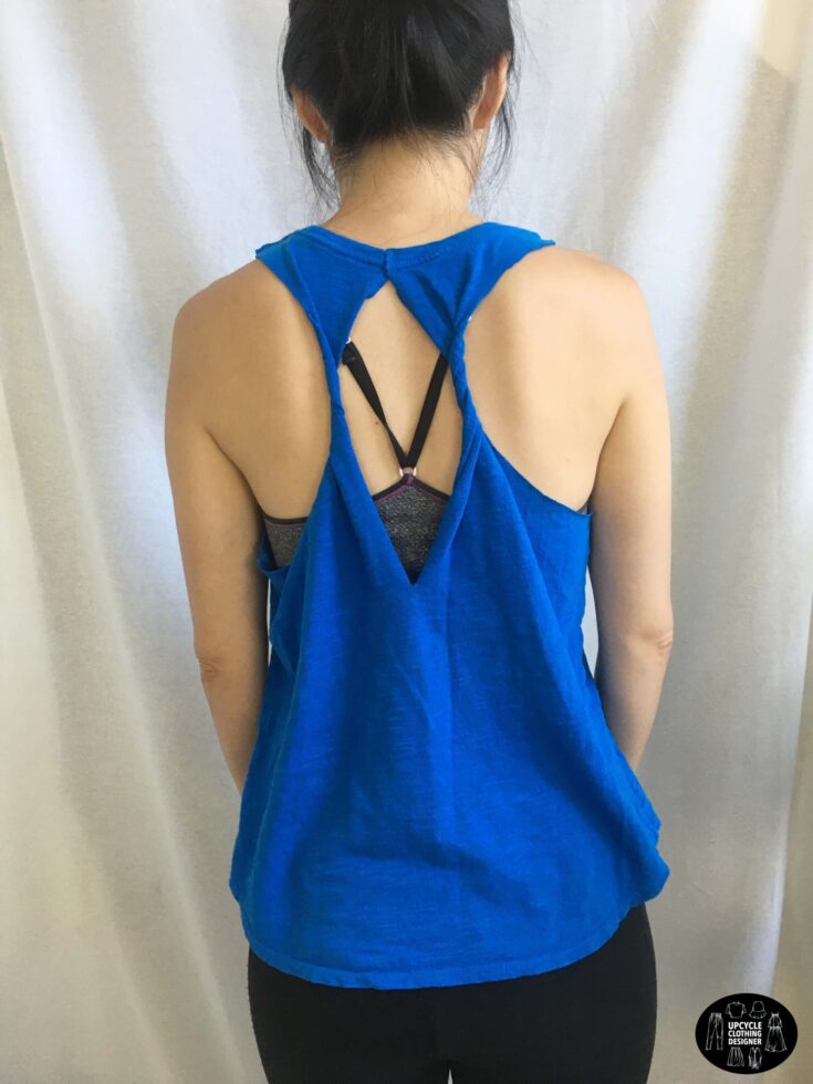 Back view of the diy cutout twist tank from t-shirt