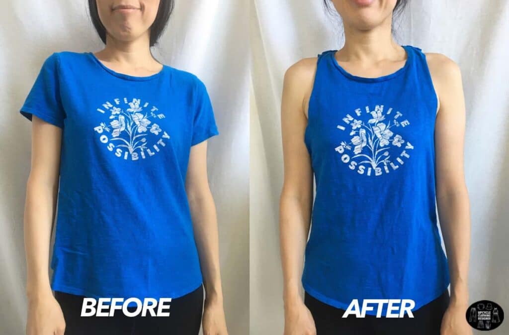 DIY cutout twist tank from t-shirt before and after