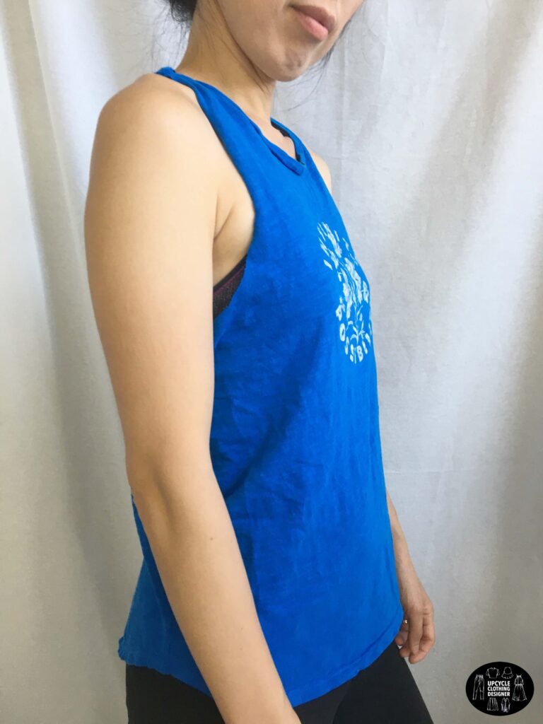 Sideview of the diy cutout twist tank from t-shirt