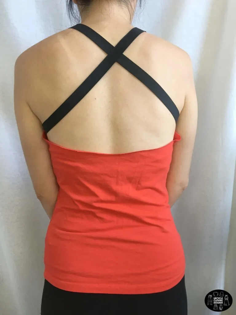 Back view of the diy strap tank top from t-shirt.