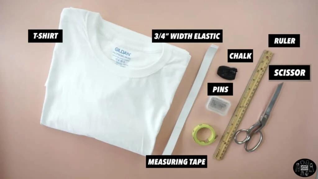 Materials to make a high waisted circle skirt from a t-shirt