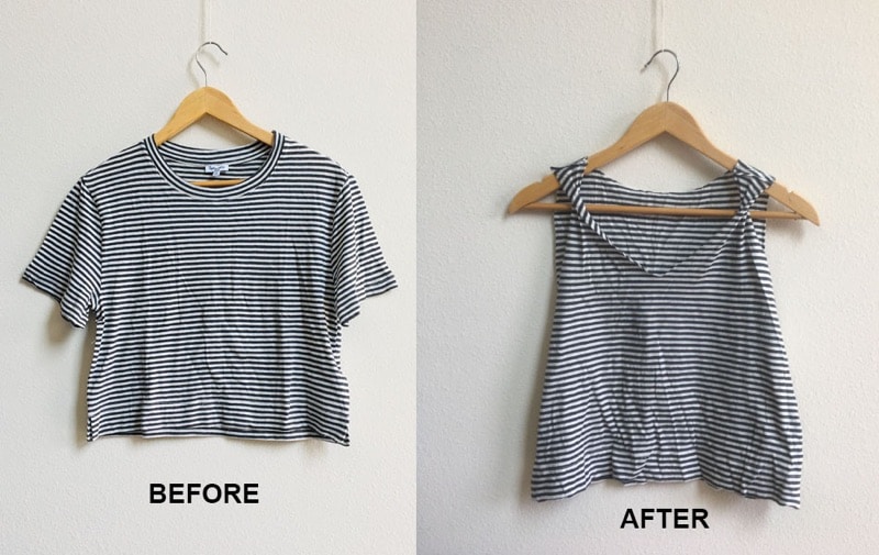 How to cut a t-shirt into a V-neck shirt before and after