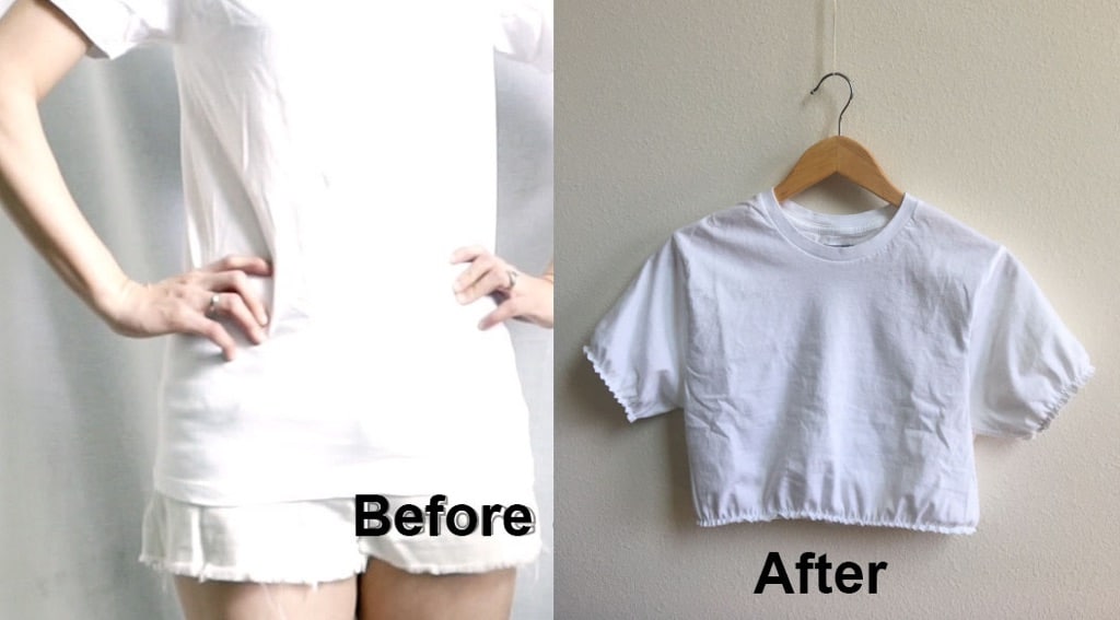 how to make a crop top from t-shirt before and after