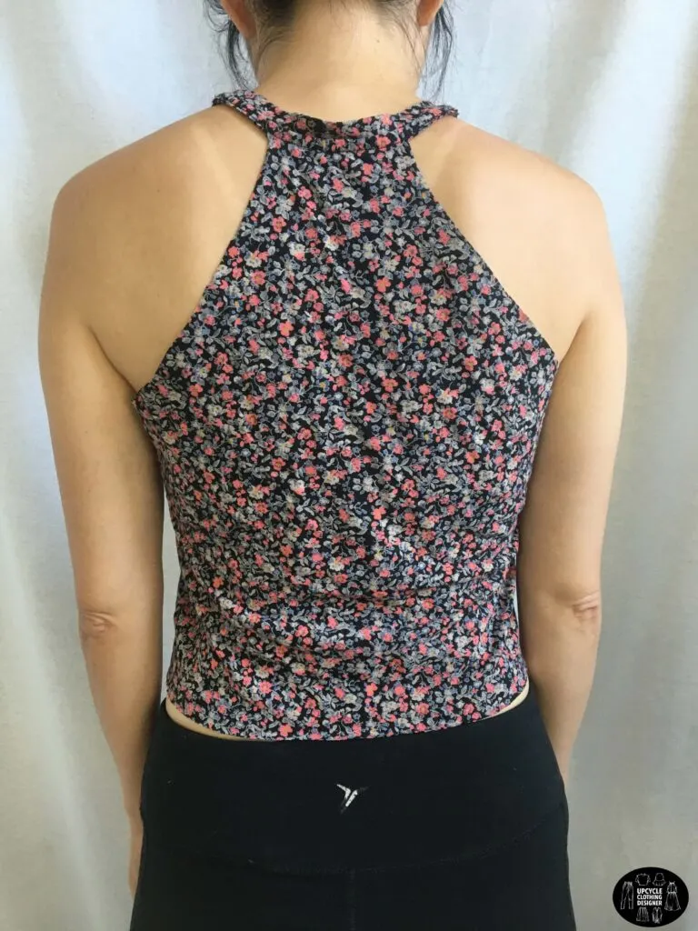 Back view of the no sew halter top from t-shirt