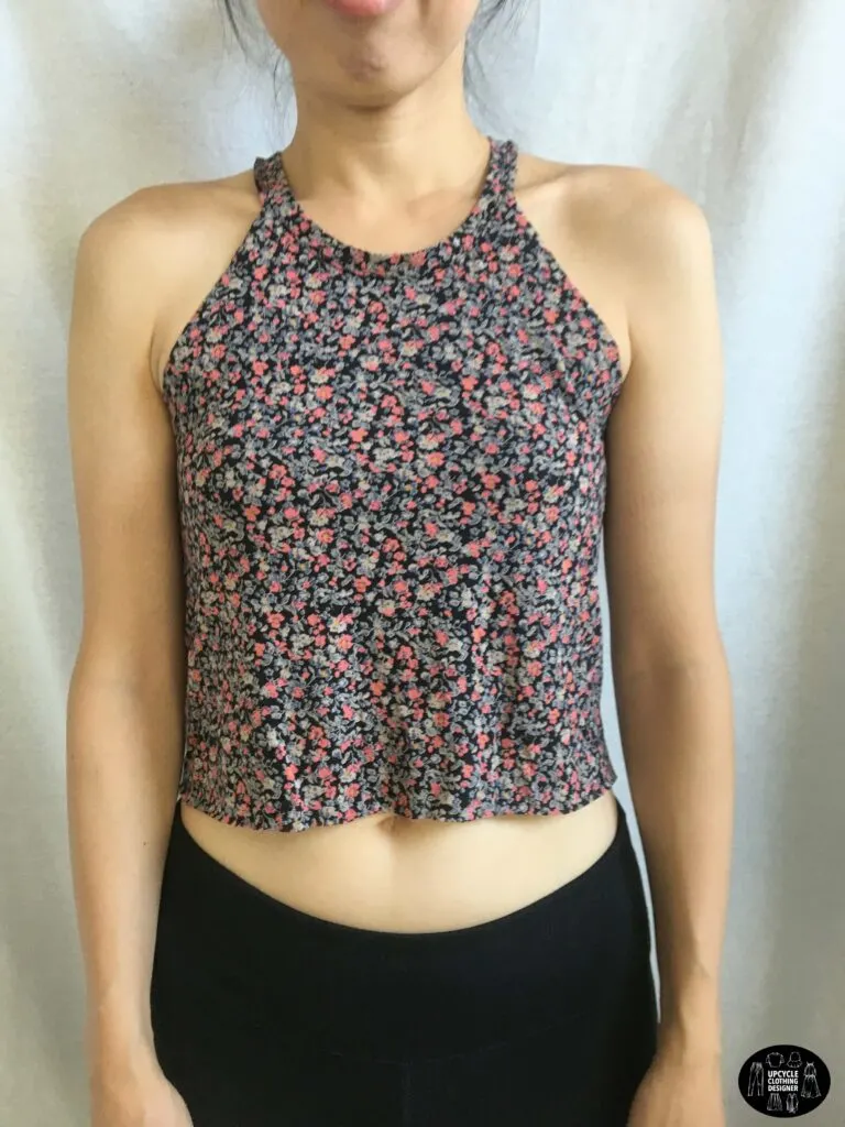 Front view of the no sew halter top from t-shirt