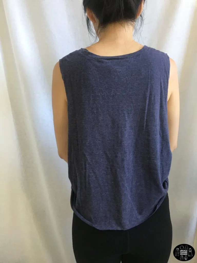 Back view of the no sew muscle tank from t-shirt.
