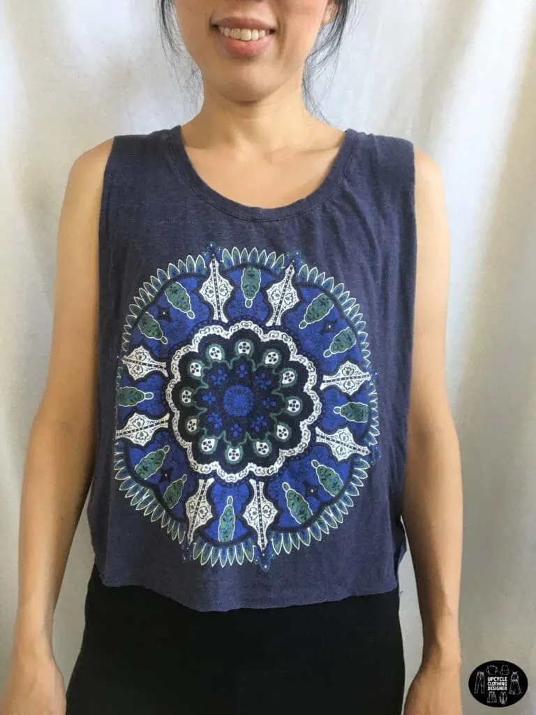 Front view of the no sew muscle tank from t-shirt.