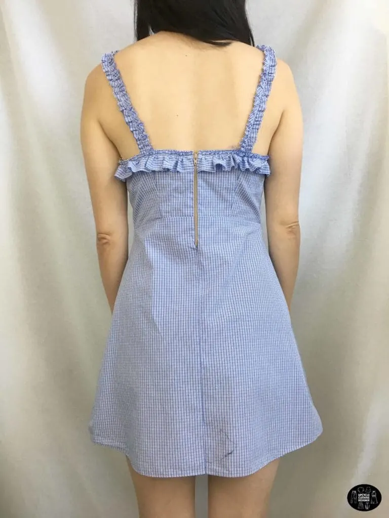 Ruffle shoulder dress from men's shirt back view
