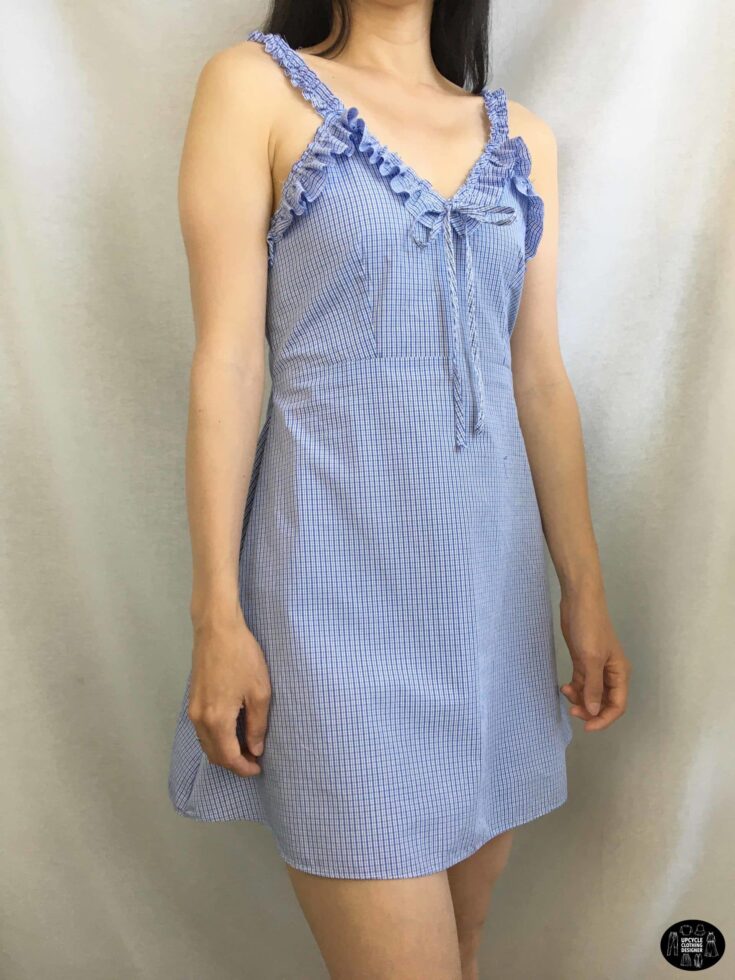 Ruffle shoulder dress from men's shirt sideview