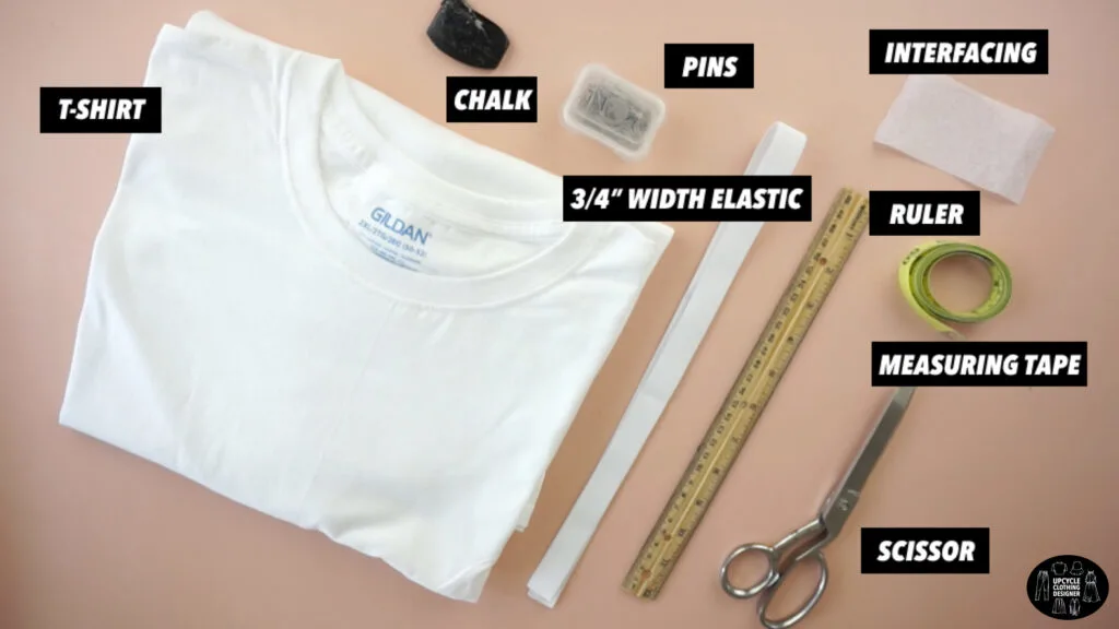 Materials to make a side slit mini skirt from a t-shirt