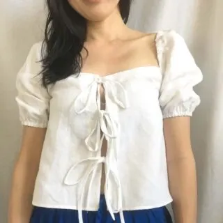Square neck tie front blouse front view