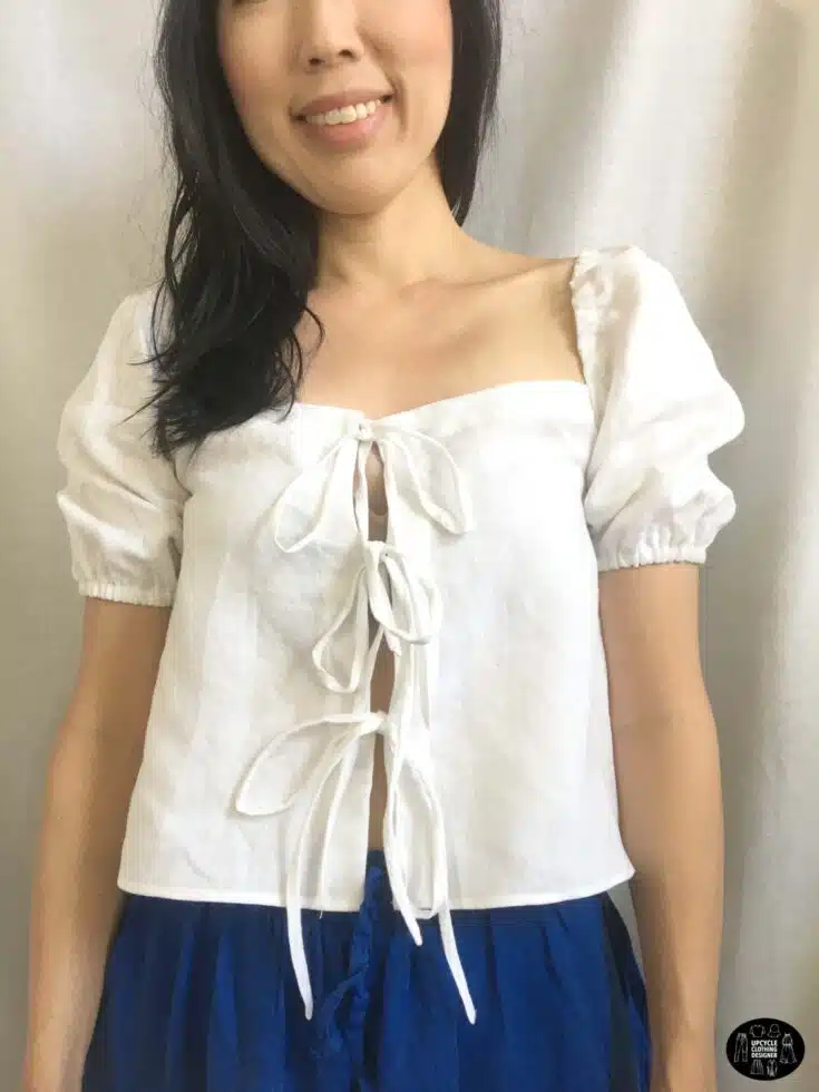 Square neck tie front blouse front view