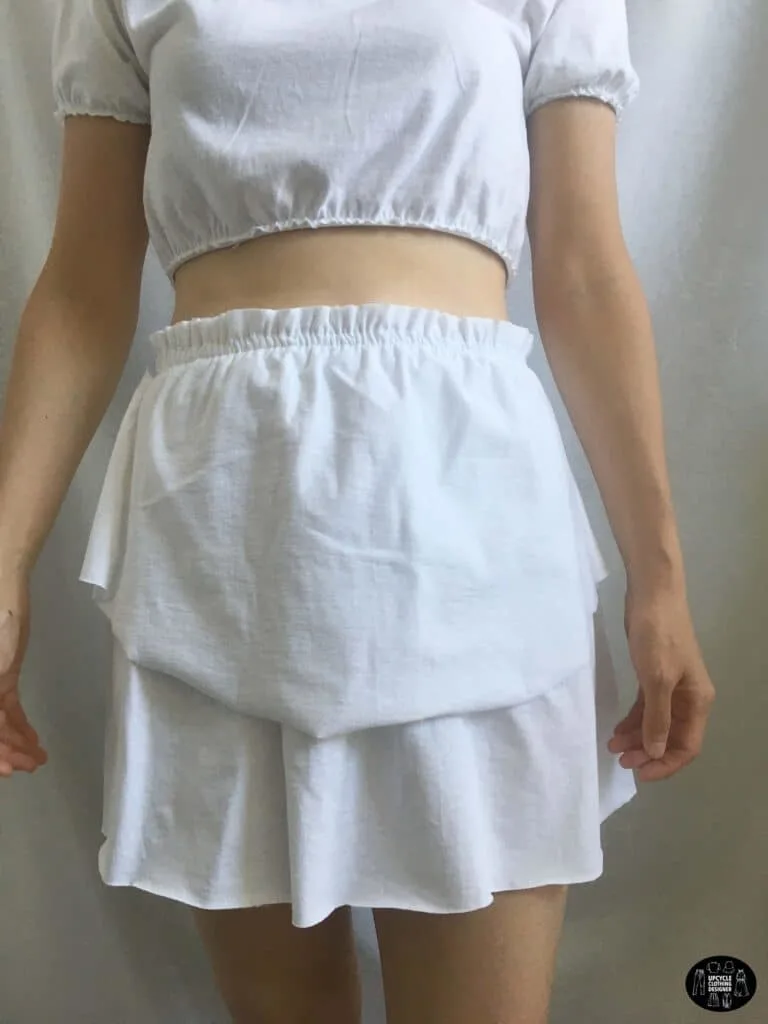 Front view of the tiered ruffle mini skirt from a t-shirt