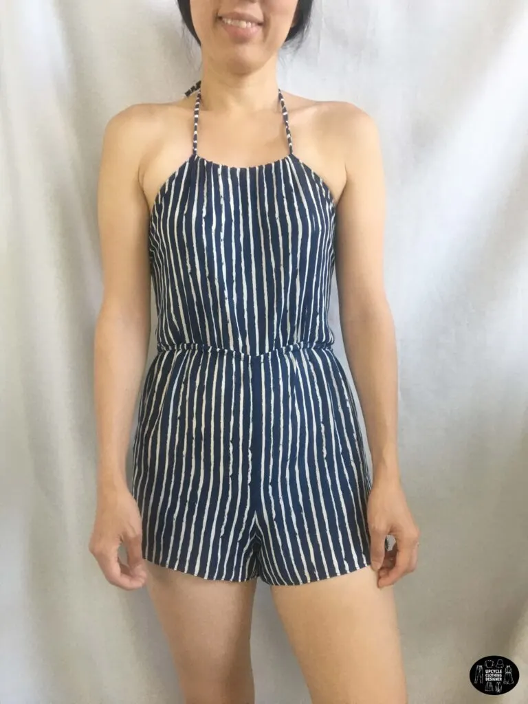 Front view of the halter romper from dress